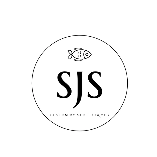 Logo featuring a fish and SJS, which is the logo forScott James Surfboards
